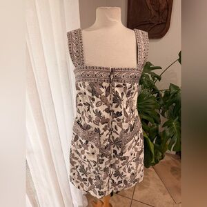 Tory Burch Floral Print Sleeveless Dress Beige Brown Zip Front Womens‎ 12